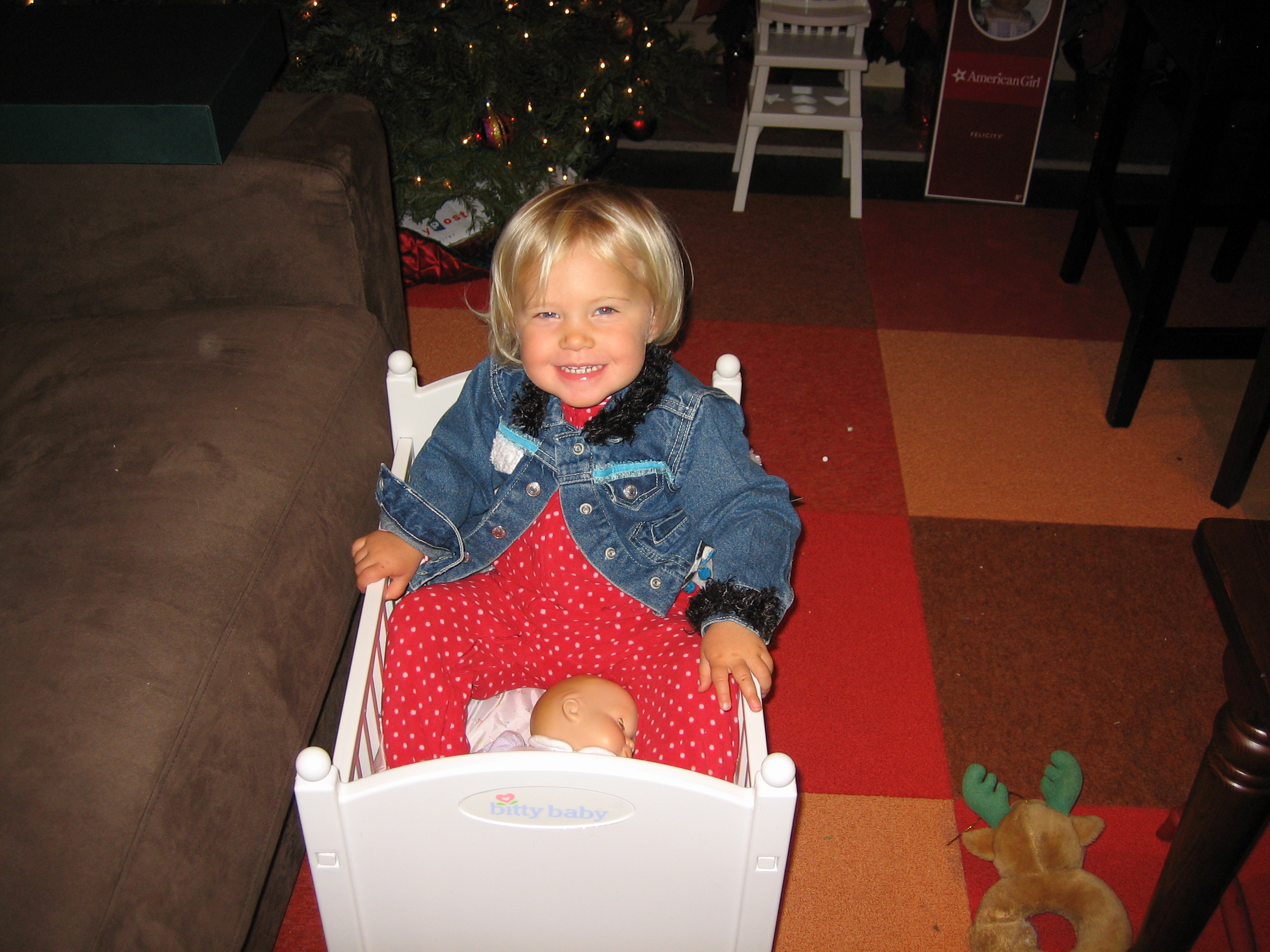 Devan in her Baby's crib